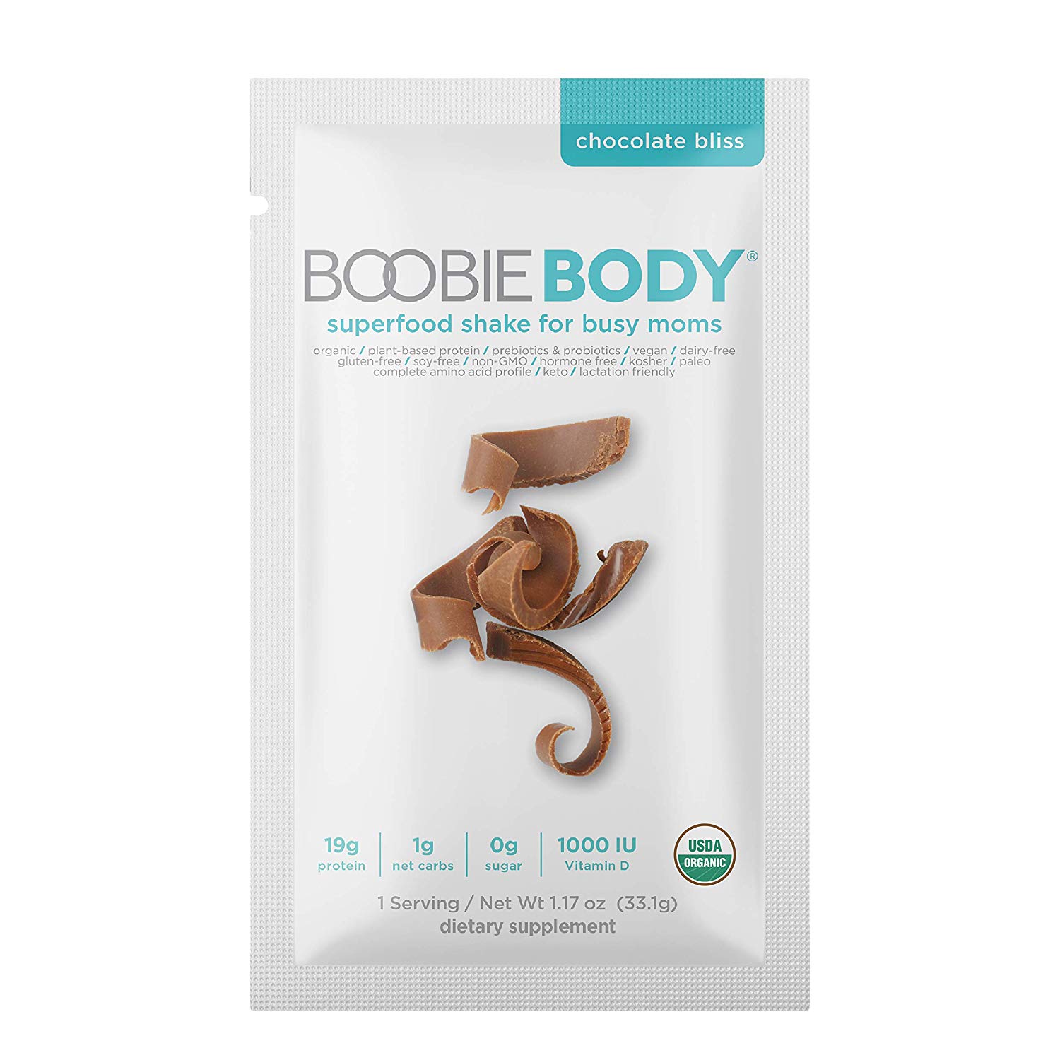  Boobie Body Organic Superfood Plant-Based Protein Shake,  Chocolate Bliss, [23.4oz, 1 Tub] (Package May Vary) : Health & Household