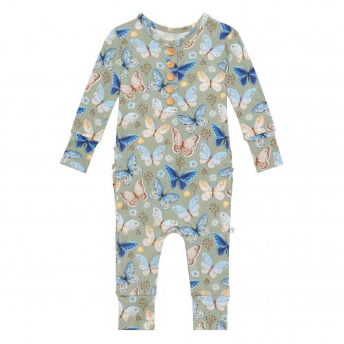 Posh Peanut Lucy Butterfly Ruffled Henley Baby Romper