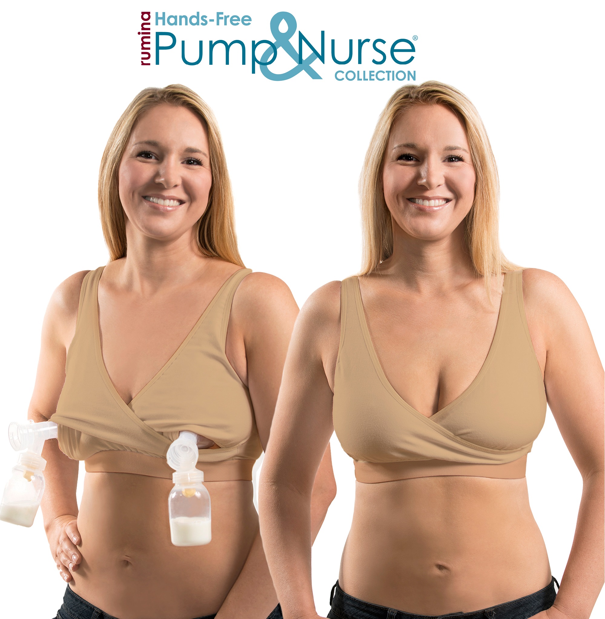 Pump&Nurse Seamless Nursing Cami with Built-in Hands-Free Pumping Bra, Nude  M
