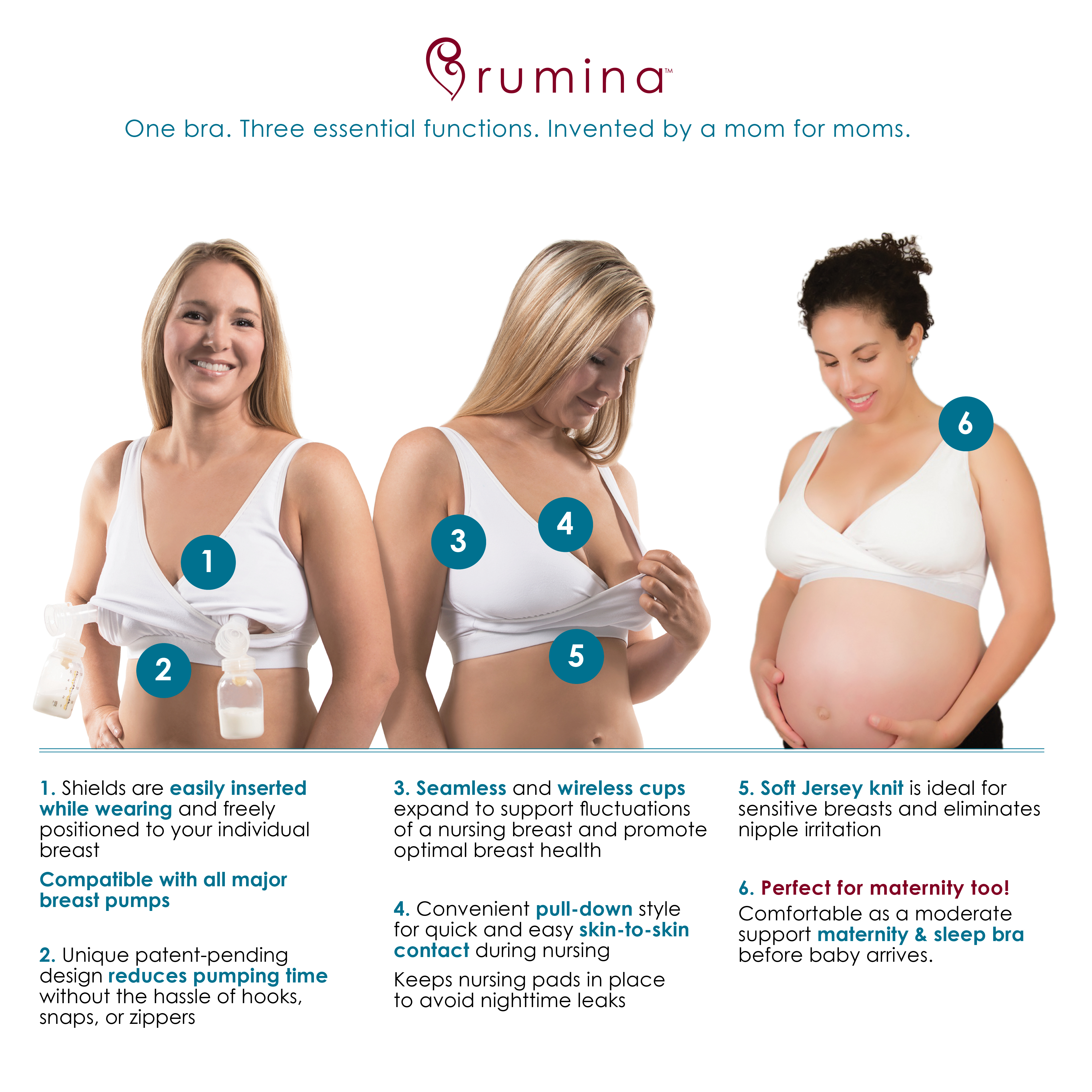 Rumina'S Pump&Nurse Racerback All-In-One Nursing Bra For Maternity, Nursing  With Built In Hands-Free Pumping Bra 