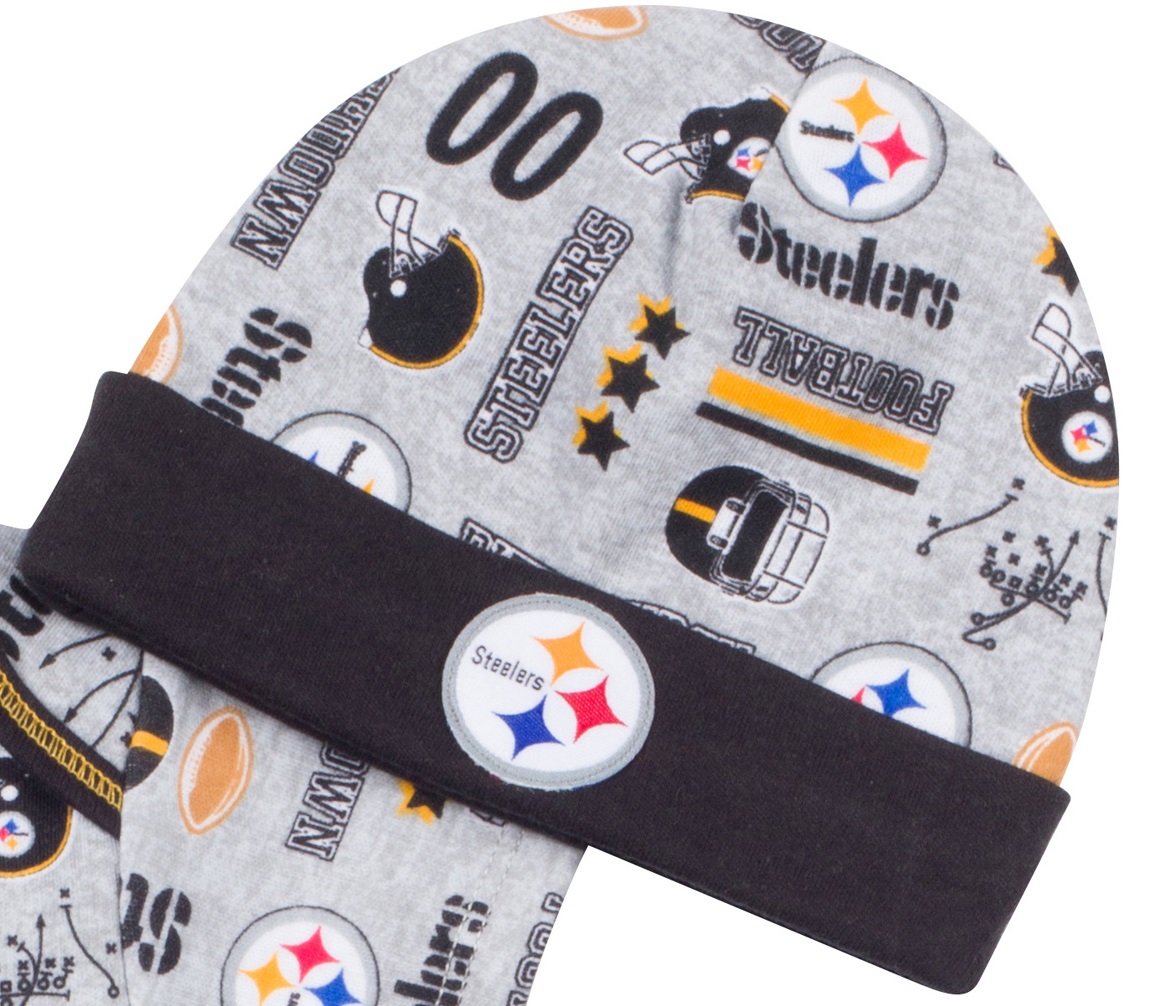 Steelers Sporty Grey Bib, Cap & Bodysuit Set